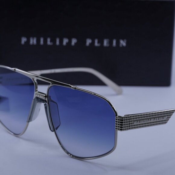 Philipp Plein SPP106M 0579 Aviator Sunglasses – Palladium/Blue - Picture 2 of 12